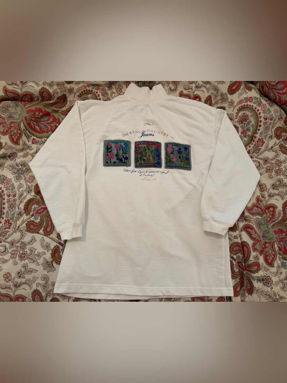 Vintage 1990’s Express 100% Cotton White Mock Neck Sweater Sz S French Florals